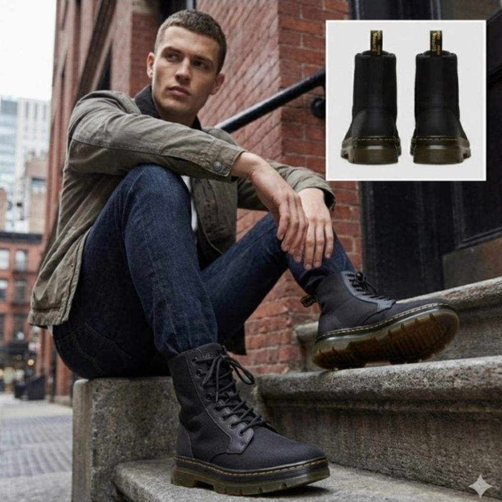 Dr. Martens Combs Canvas Black Lace Up Combat Boots W8/M6 Unisex